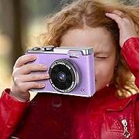 4K Digital Camera, Autofocus Digital Point and Shoot Camera with 8X Zoom Anti Shake, Portable Mini Vlogging Camera Gifts for Kids Teens Adult Beginner Todays Daily Deals (Purple)