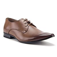 Men's Classic Pointy Toe Burnished Derby Lace Up Oxfords Dress Shoes