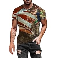Men's Patriotic T-Shirt US Flag Star Stripe Printed Distressed Short Sleeve Tee 2023 4th of July Independence Day Clothing