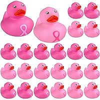 12 Pack 2 Inch Breast Cancer Awareness Rubber Ducks Pink Ribbon Rubber Duck Float Bathtub Bathing Toy Pink Party Favors for Birthday Gifts Baby Shower Summer Pool Activity, 2 Styles