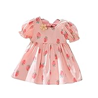 Toddler Girls Short Sleeve Strawberry Prints Princess Dress Dance Party Dresses Clothes Sweater for Kids Girls
