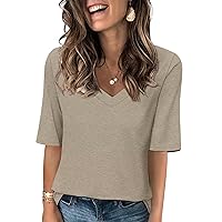 Women's V Neck T Shirts Half Sleeve Tops Casual Solid Summer Tees