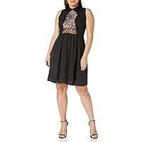 City Chic Women's Apparel Women's Plus Size Collared Neck Dress with Contrast lace Detail