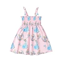Disney Princess Toddler Girl Dress Bow Strap Smocking Sundress 2-6 Years