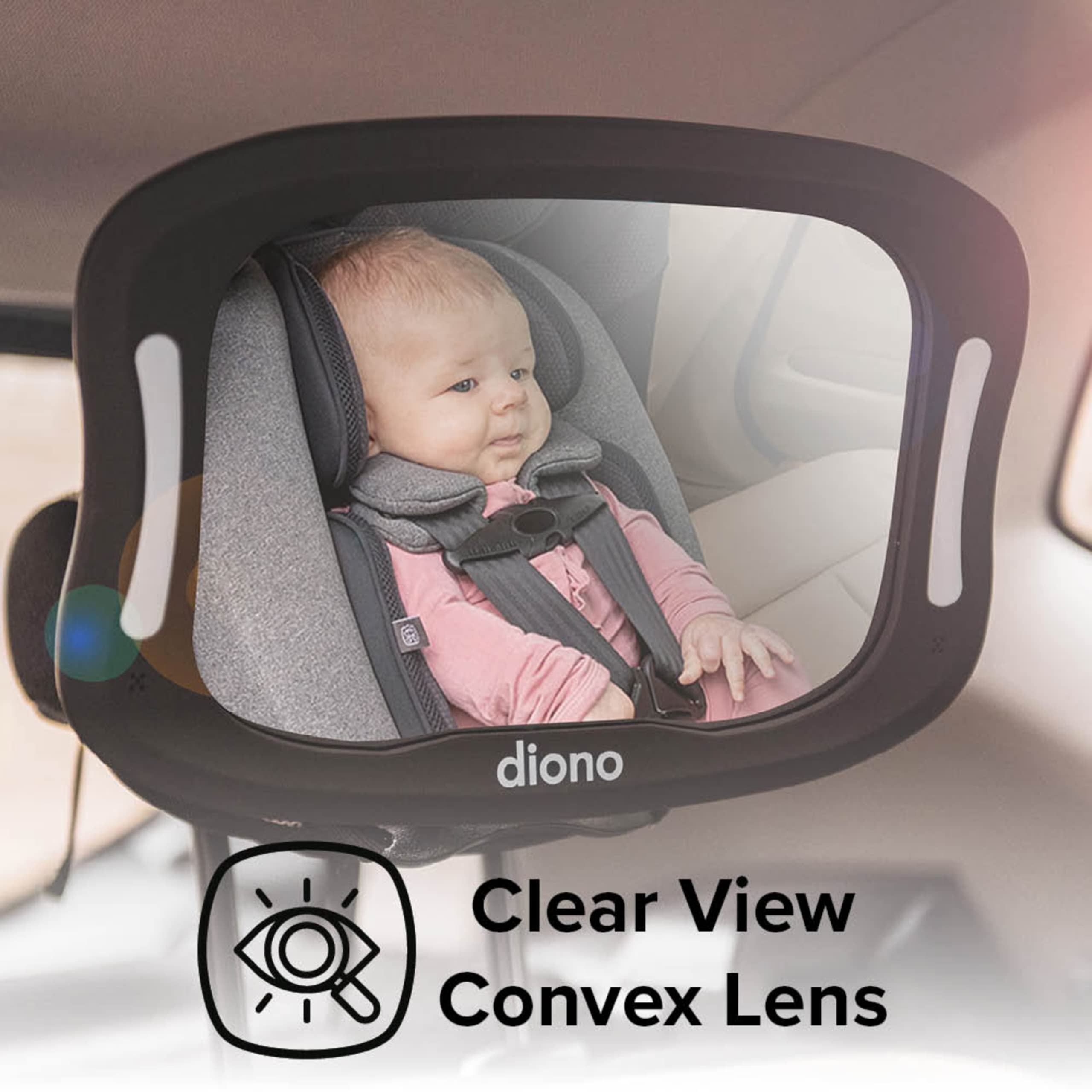 Diono Easy View XXL Baby Car Mirror with Extra Wide View, Safety Car Seat Mirror for Rear Facing Infant with 360 Rotation, LED Night Light, Wide Crystal Clear View, Shatterproof, Crash Tested