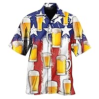 Mens Hawaiian Shirt Loose Fit USA Flag 4th July Shirts - Star Stripes Patriotic Short Sleeve and Casual Shirts