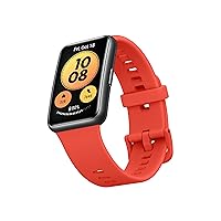 HUAWEI Watch FIT New Smart Watch, Black, Silicone Strap in Pomelo Red