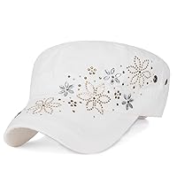 Crystal Gemstone Stud Flower Vintage Cotton Military Army Hat Cadet Cap