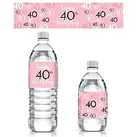 DISTINCTIVS Pink, Black, and White Birthday Party Water Bottle Labels - 24 Waterproof Wrappers - Chic Birthday Party Supplies (40th Birthday)