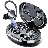 Bluetooth Headphones Wireless Earbuds 60hrs Play Back Sport Earphones with LED Display Over-Ear Buds with Earhooks Deep Bass Microphone IPX7 Waterproof for Sports/Workout/Gym/Calls Black