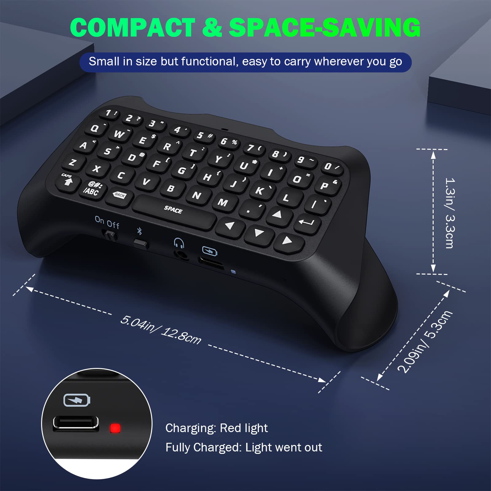 MoKo Keyboard for PS5 Controller with Green Backlight, Bluetooth Wireless Mini Keypad Chatpad for Playstation 5, Built-in Speaker & 3.5mm Audio Jack for PS5 Controller Accessories
