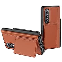 Leather Case for Samsung Galaxy Z Fold 3/Z Fold 4, Hinge Protective Case, Back Flap Card Holder, Drop-Proof Flip Stand Folding Cover,Z Fold 3,Brown