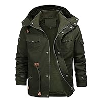Men'S Jacket-Casual Winter Cotton Military Jacket Thicken Hooded Cargo Coat Heavyweight Sherpa Jacket Warm Coats
