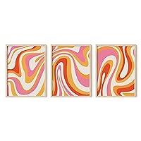 HAUS AND HUES Bright Abstract Wall Art- Set of 3 Colorful Posters for Wall, Pink and Orange Wall Art, Trendy Posters, Eclectic Wall Decor, Posters for Room Aesthetic Trippy (12x16, Framed Beige)