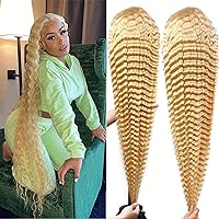 Blonde 613 Deep Wave Lace Front Wigs Human Hair Colored Lace Frontal Wig for Women 13X4 HD Lace Blonde 613 Curly Wig Human Hair Pre Plucked with Baby Hair 200% Density