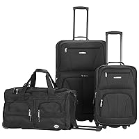 Rockland Vara Softside 3-Piece Upright Luggage Set,Expandable, Black, (20/22/28)