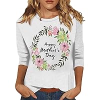 Mothers Day Shirts for Women 3/4 Sleeve Round Neck Mama Tops Funny Printing Fashion Mom Tee Top