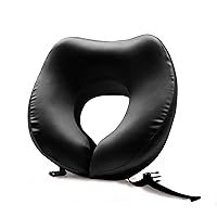 THXSILK Silk Neck Pillow with Real Silk Cover 100% Memory Foam Filled, Adjustable Comfortable Travel Pillows with Storage Bag, Relief Back and Neck Pain in Travel - Black
