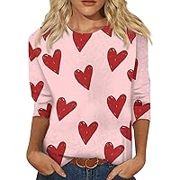 Western Shirts for Women,Women's Fashion Casual Seven Sleeve Valentine's Day Printed Round Neck Top
