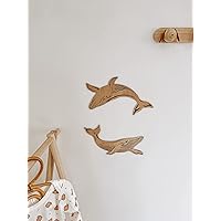 Nursery Wall Decor - Wooden Whales 2 pcs - KIds Room Decoration - Boho Aesthetic Plaque