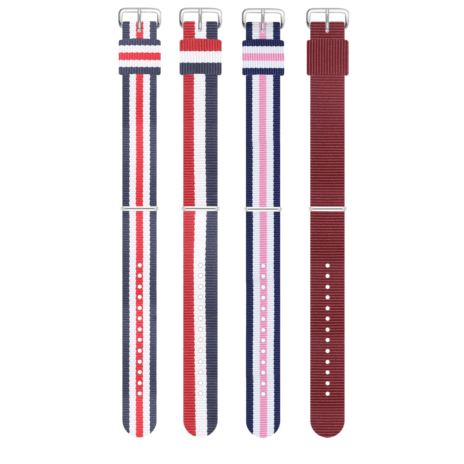 4PCS Multiple colors nylon watch Strap Light and soft canvas watch band with pin buckle strap - Multi-size 10mm 12mm 14mm 16mm 18mm 20mm 22mm