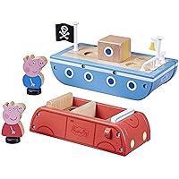 Peppa Pig Toys Wooden Car and Wooden Boat Made from Responsibly Sourced Wood, Wooden Toys for 2 Year Old Girls and Boys and Up