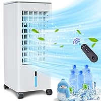Portable Air Conditioner 3-IN-1 Evaporative Air Cooler, Adjustable Normal Sleep Cool Modes, 3 Speeds, 20Ft Remote Control & LED Panel, 12 Hour Timer, 100 Degree Oscillation, 5 Ice Packs