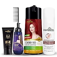 Herbishh Hair Color Shampoo for Gray Hair Cherry Red 400 Ml + Hair Color Cream for Gray Hair Coverage +Underarm Cream + Instant Hair Straightener Cream with Applicator Comb Brush