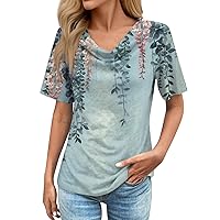 Women's Blouses,Short Sleeve Loose Plus Size Printed Summer Shirt Casual Trendy Top Vintage Tees 2024 T Shirt