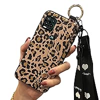 for Motorola Moto G Stylus 5G Case, Leopard Pattern Phone Case, TPU and Leather Case, Wrist Strap Band Kickstand Shockproof Protective Back Case Cover (Leopard)