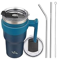 30oz Tumbler with Handle and 2 Straw 2 Lid, Insulated Water Bottle Stainless Steel Vacuum Cup Reusable Travel Mug,Indigo Black
