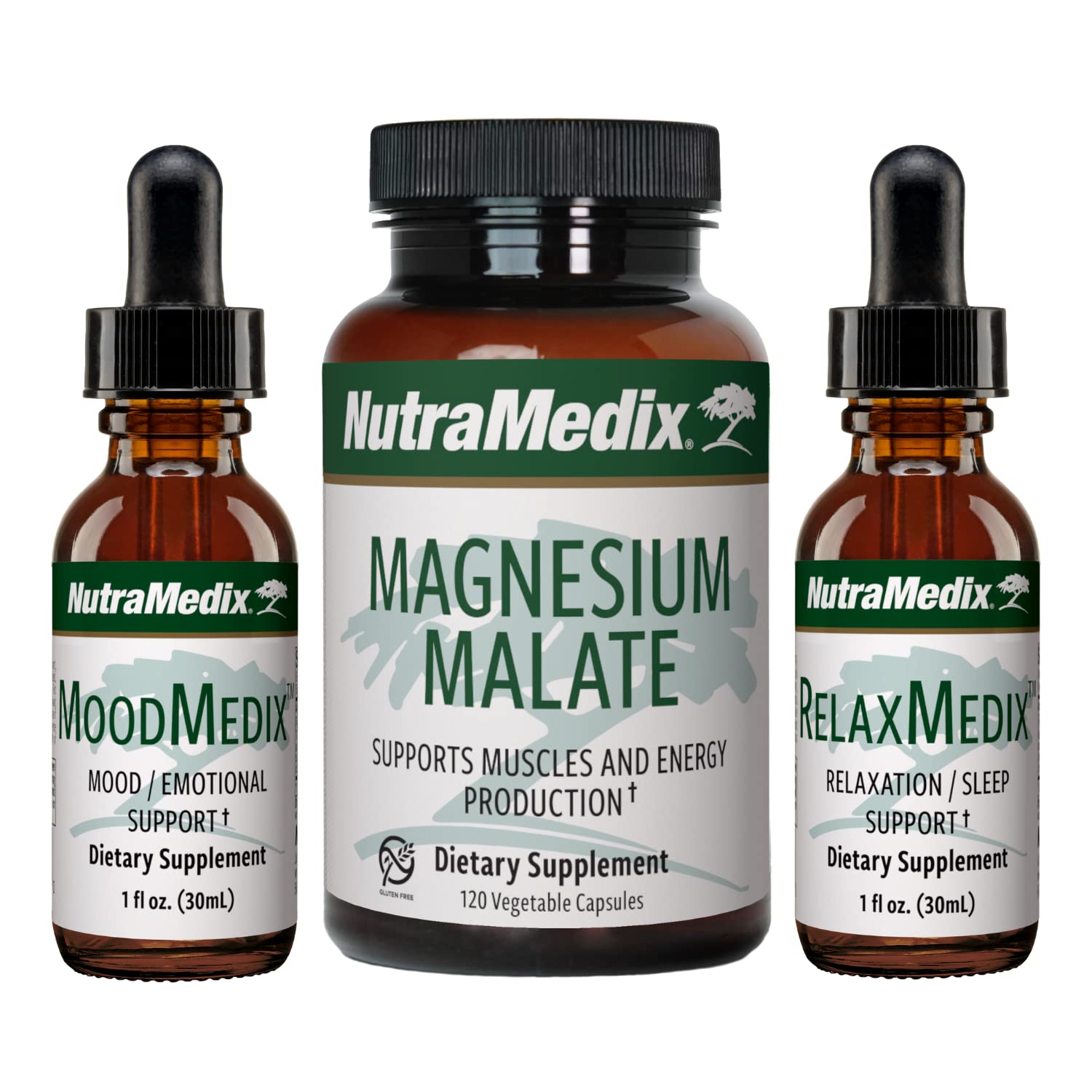 NutraMedix Stress Support Bundle - Supplements for Stress Support and Healthy Stress Response - Includes Magnesium Malate, MoodMedix & RelaxMedix - Liquid Extracts & Capsules for Stress - 3-Piece Set