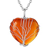 FOCALOOK Tree of Life Wire Wrapped Natural Healing Crystal Necklaces 12 Month Birthstone Pendant for Women, Crescent/Heart Gemstone Jewelry, Vintage Quartz Reiki Spiritual Energy Gift