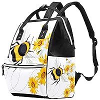 Bumble Bee and Flowers Diaper Bag Backpack, Large Capacity Muti-Function Travel Backpack