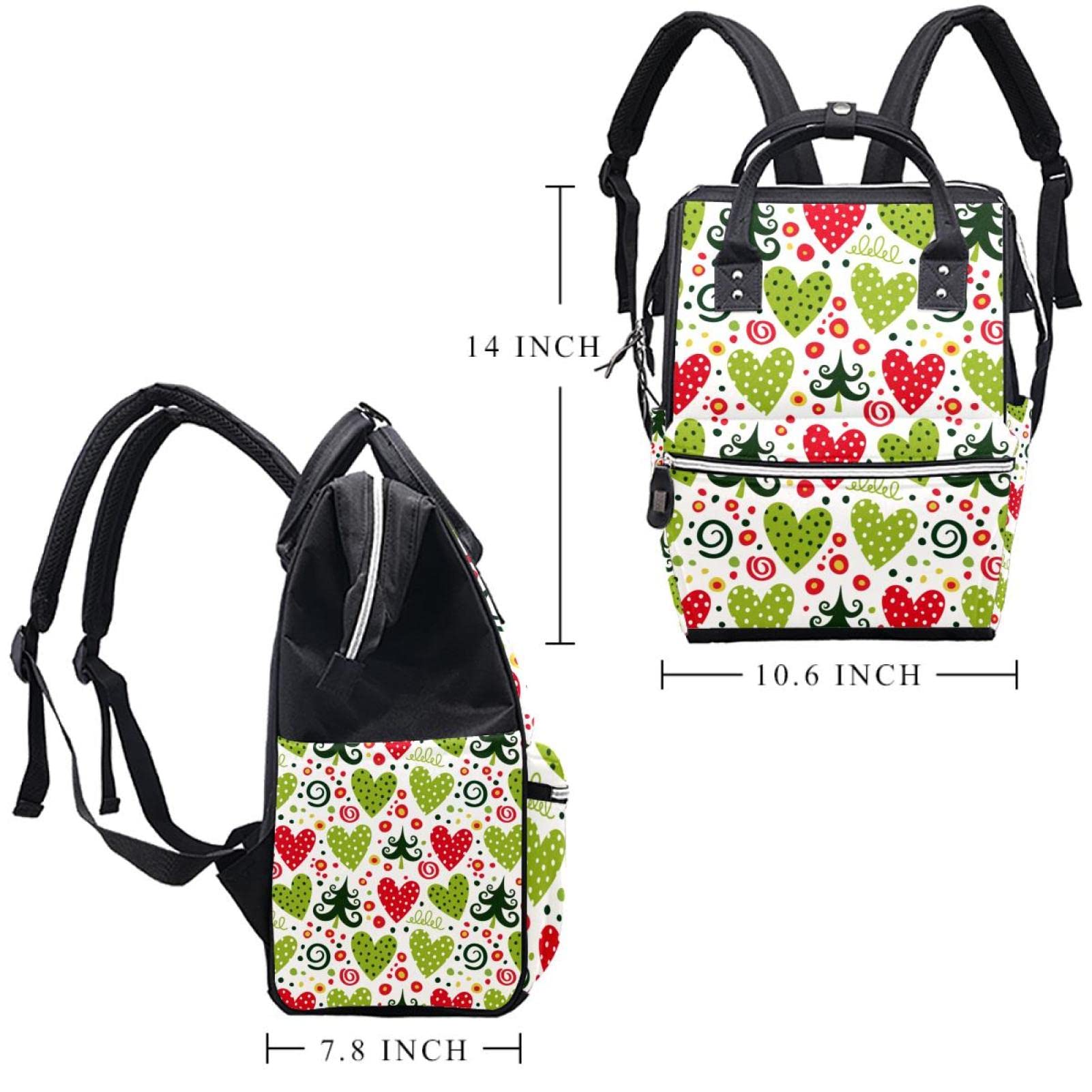 Christmas Trees Polka Dots Heart and Confetti Diaper Bag Backpack Baby Nappy Changing Bags Multi Function Large Capacity Travel Bag