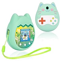 Silicone Cover Compatible with Tamagotchi Pix Virtual Pet Game Machine, Tamagotchi Pix Case with Finger Lanyard, Soft Cover for Tamagotchi Pix Pet Toy (Green)