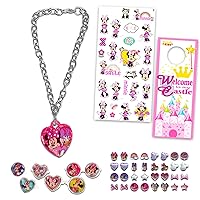 Minnie Mouse Jewelry for Toddler Girls - Minnie Accessories Bundle with Charm Bracelet, Rings, Sticker Earrings, Stickers and More | Minnie Mouse Bracelet Set