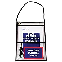 C-Line Stitched Dual Pocket Shop Ticket Holder with Hanging Strap, Both Sides Clear, 9 x 12 Inches, 15 per Box (38912)