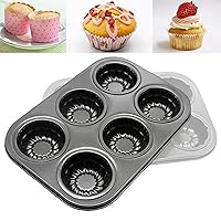 6-Cavity-Cup Mini Cake Mould,Cute DIY Cake Baking Pan,Non-Stick Removable Round Carbon Steel Mould for Bagels/Cupcakes/Muffins/Pies,Baking Tools for Home/Kitchen/Bake Store(1Pack)