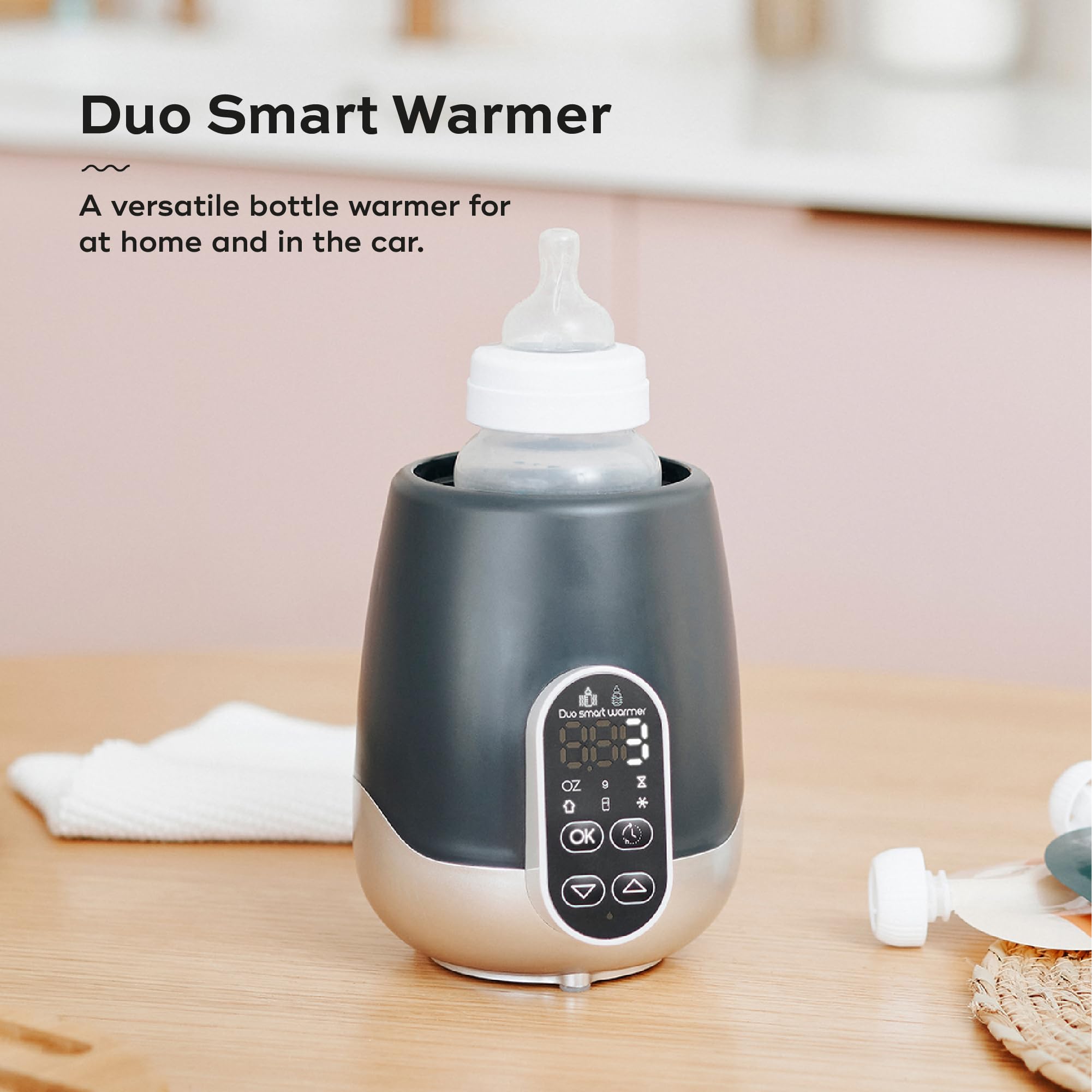 Babymoov Duo Smart Bottle Warmer - 2-in-1 Car and Home, Fast, Programmable, and Portable for Breastmilk or Baby Formula (Multi-Purpose and Universal)