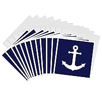 3dRose Navy Blue and White Nautical Anchor Design - Greeting Cards, 6 x 6 inches, set of 12 (gc_165798_2)