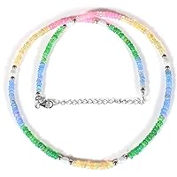 Natural Ethiopian Disco Opal And Fresh Water Pearl Bead Necklace Multicolor Gemstone Jewelry Welo Fire Beaded Stone Dainty Opal Choker (45 CM)