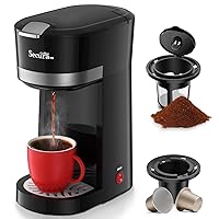Secura Single Serve Coffee Maker for K Cup&Ground Coffee Pods Cup Coffee Brewer with Ground Coffee Basket 12 Oz. Brew Size One Coffee Maker Capsule Coffee Machine for Travel Cup