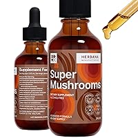 Super Mushrooms 8-in1 - 2 fl oz Liquid Extract - Brain Booster & Immune Support Drops - Reishi, Lion`s Mane, Cordyceps, Chaga, Mitake, Turkey Tails, Shiitake, Agaricus - High Potency - 45-Day Supply