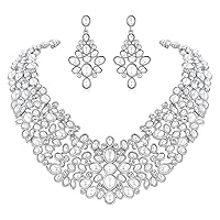 TOVABA Statement Pearl Necklace Jewelry set for Women, Bib Statement Trendy Pearl Necklace with Crystal Rhinestone Inlay Costume Jewelry Dress Wedding Necklace