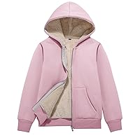 Flygo Unisex Boys Girls Fleece Jacket Hoodie Sherpa Lined Zip Up Hooded Sweatshirt Kids Winter Jackets(Pink-M)