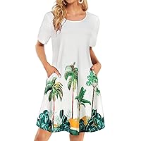 Womens Summer Dresses Beach Casual Tshirt Plus Size Floral Short Sleeve Loose Flowy Sundresses