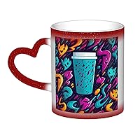 90's Cup Design Print Coffee Mug 13 oz Heat Sensitive Color Changing Mug Cute Ceramic Mug For Women Men