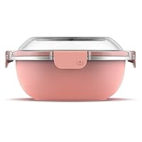 Ello Stainless Steel Lunch Bowl Food Storage Container with Leak-Proof Lid, 6.5 Cup, Peach