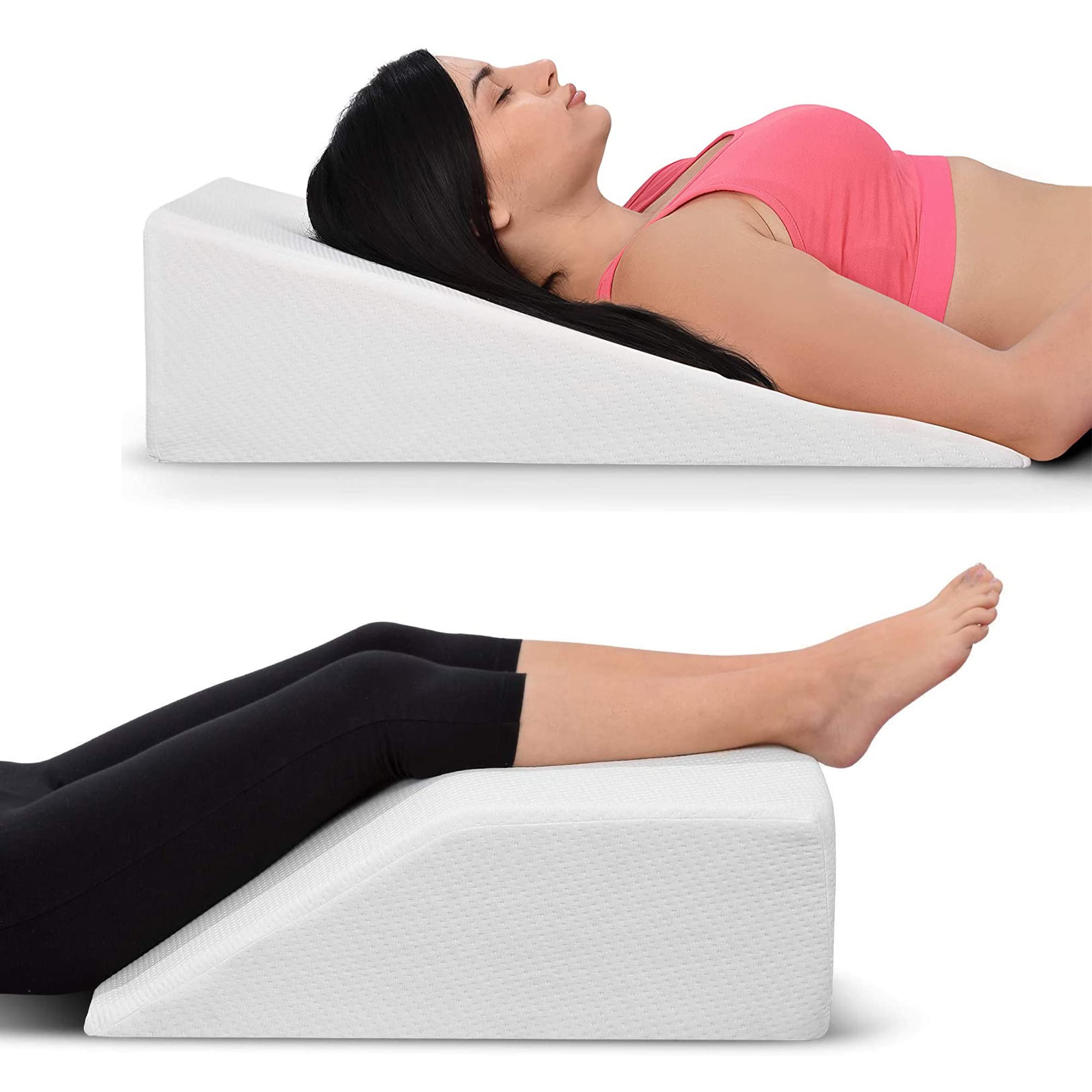 Leg Elevation Pillow and Bed Wedge Pillow Bundle - Memory Foam Top- Sleeping, Reading, Relaxing - Pain Relief for Hips, Back, Neck, Legs and Knees - For Snoring, Acid Reflux, Swelling - Washable Cover